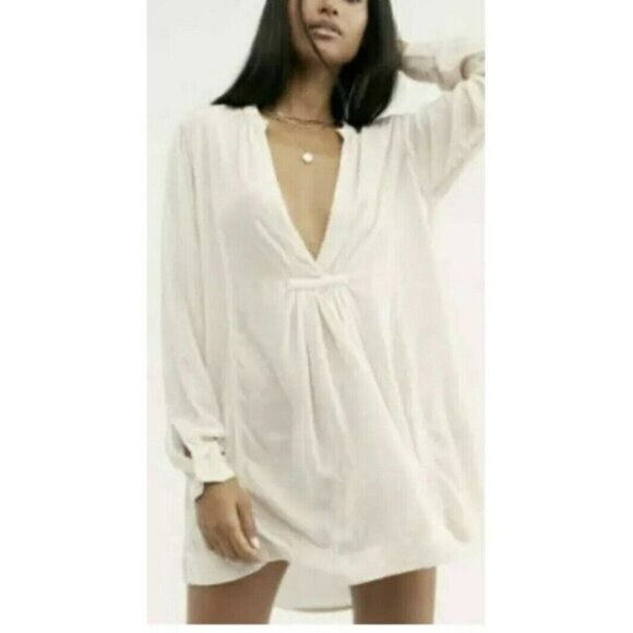 CP Shades X Free People Jacey Pink Velvet V-neck Silk Blend Tunic Dress XS $268 - Picture 1 of 11